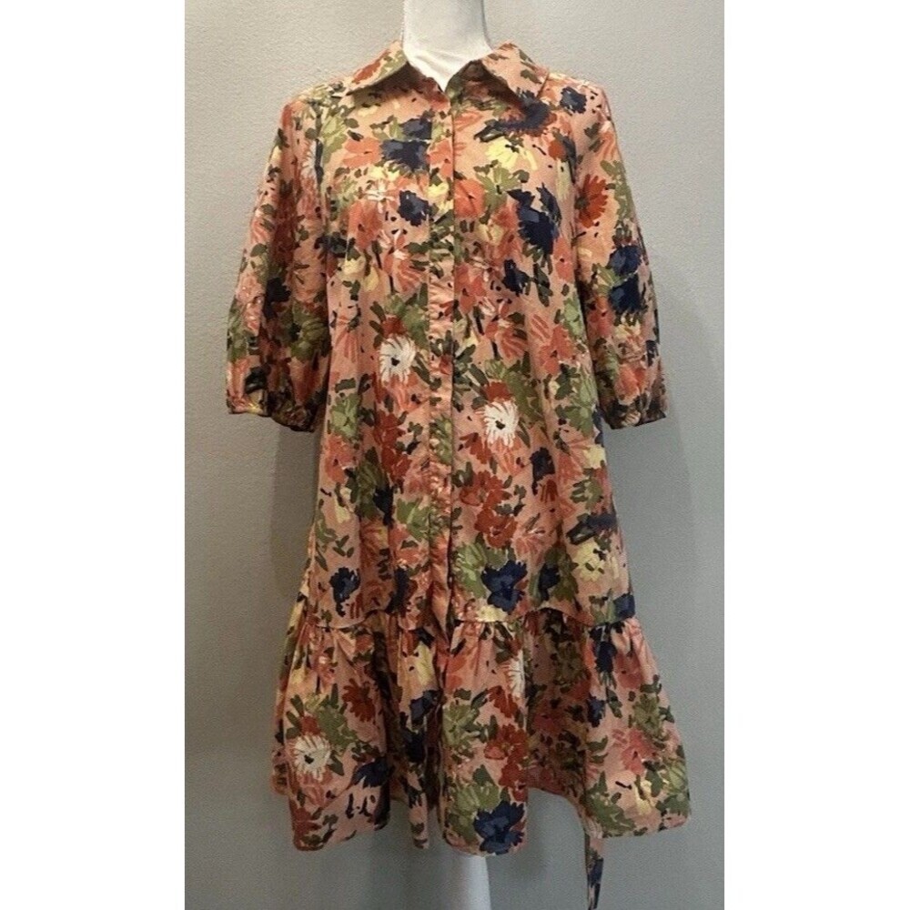 ELOQUII Elements Button Down Mini Dress With Flounce & Belt Plus Size 16 - Picture 6 of 12